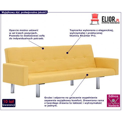 Szczegółowe zdjęcie nr 9 produktu Rozkładana sofa Nesma z podłokietnikami - żółta