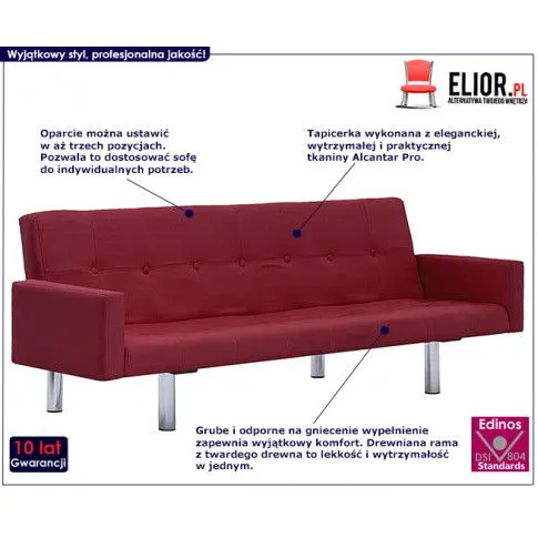 Szczegółowe zdjęcie nr 9 produktu Rozkładana sofa Enya z podłokietnikami - czerwone wino