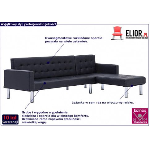 Zdjęcie sofa rozkładana Lidia, czarna, w kształcie litery L - sklep Edinos.pl