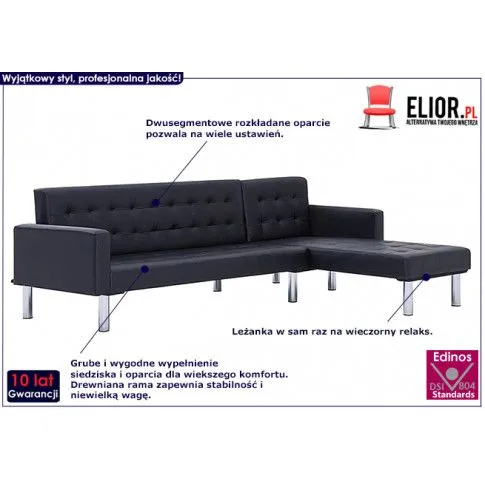 Zdjęcie sofa rozkładana Lirena, czarna, w kształcie litery L | Edinos.pl