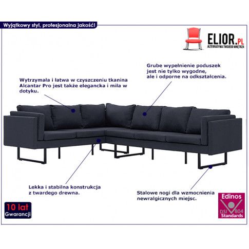 Zdjęcie przestronna sofa narożna Miva - ciemoszara - sklep Edinos.pl