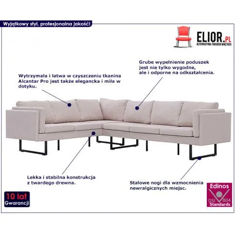 Szczegółowe zdjęcie nr 8 produktu Przestronna sofa narożna Selwa - kremowa