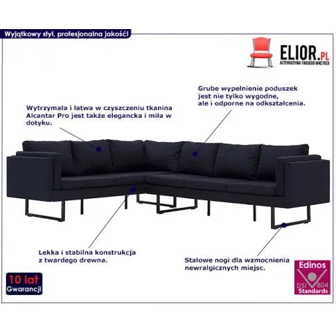 Szczegółowe zdjęcie nr 8 produktu Przestronna sofa narożna Selwa - czarna