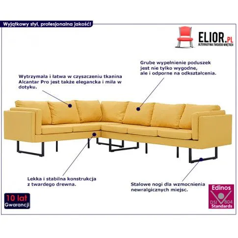 Szczegółowe zdjęcie nr 8 produktu Przestronna sofa narożna Selwa - żółta