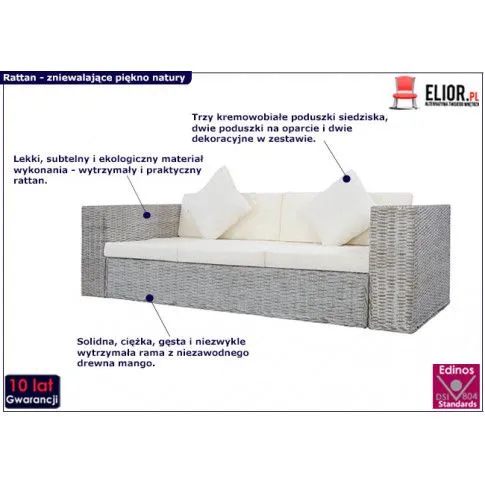 Zdjęcie sofa Alani 3C trzyosobowa - szara - sklep Edinos.pl