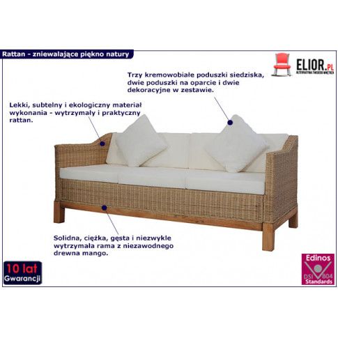 Zdjęcie minimalistyczna rattanowa sofa Alani 3B - sklep Edinos.pl
