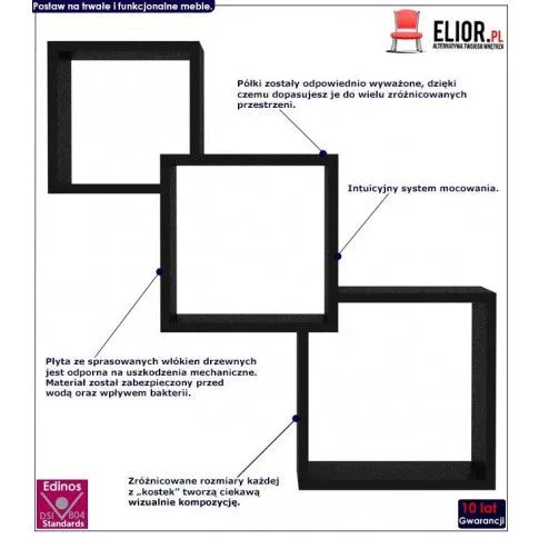 Fotografia Zestaw czarnych półek ściennych - Rivan z kategorii Półki ścienne