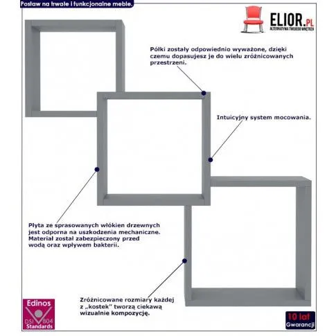 Fotografia Zestaw szarych modułowych półek ściennych - Rivan z kategorii Półki ścienne