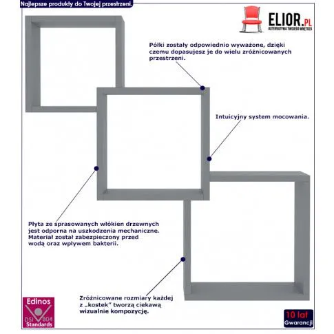 Fotografia Zestaw półek ściennych z szarym połyskiem - Rivan z kategorii Półki ścienne