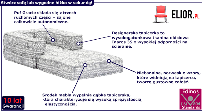 Produkt Wzorzysty puf modułowy jasnoszary – Gracie