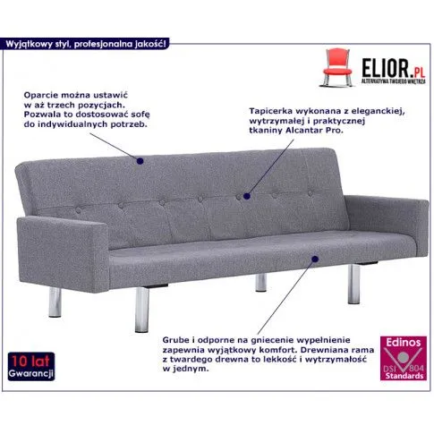Szczegółowe zdjęcie nr 9 produktu Rozkładana sofa Enya  z podłokietnikami - jasnoszara