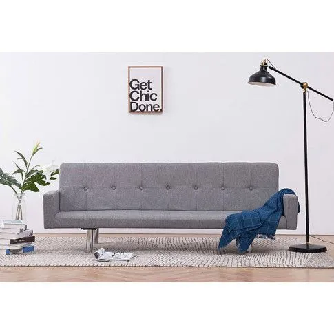 Szczegółowe zdjęcie nr 10 produktu Rozkładana sofa Enya  z podłokietnikami - jasnoszara
