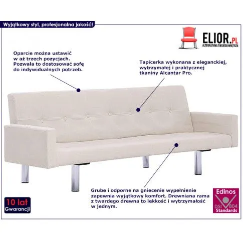 Szczegółowe zdjęcie nr 9 produktu Rozkładana sofa Enya  z podłokietnikami - kremowa