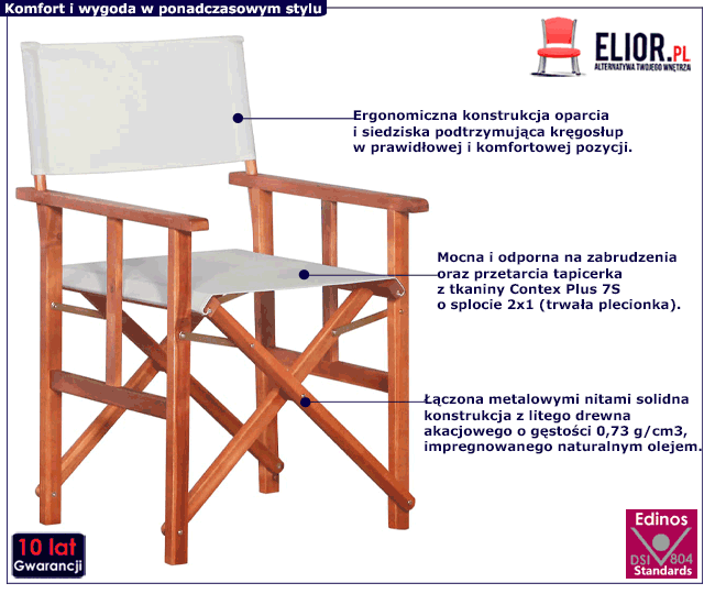 Tarasowe składane krzesła reżyserskie białe Santi