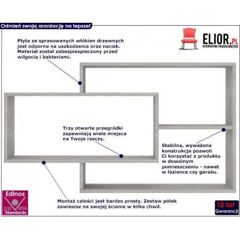 wizualizacja zestawu półek ściennych w kolorze betonu acker