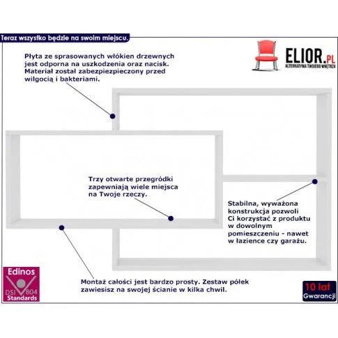 zestaw półek ściennych z białym połyskiem acker infografika