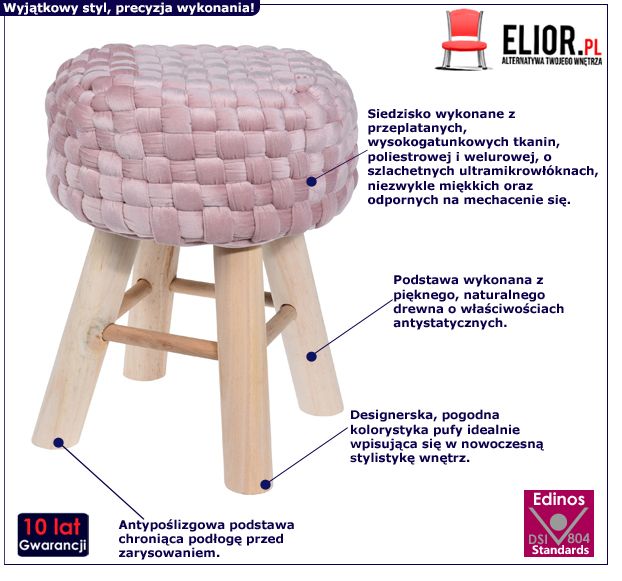Miękki taboret Lisewa - różowy