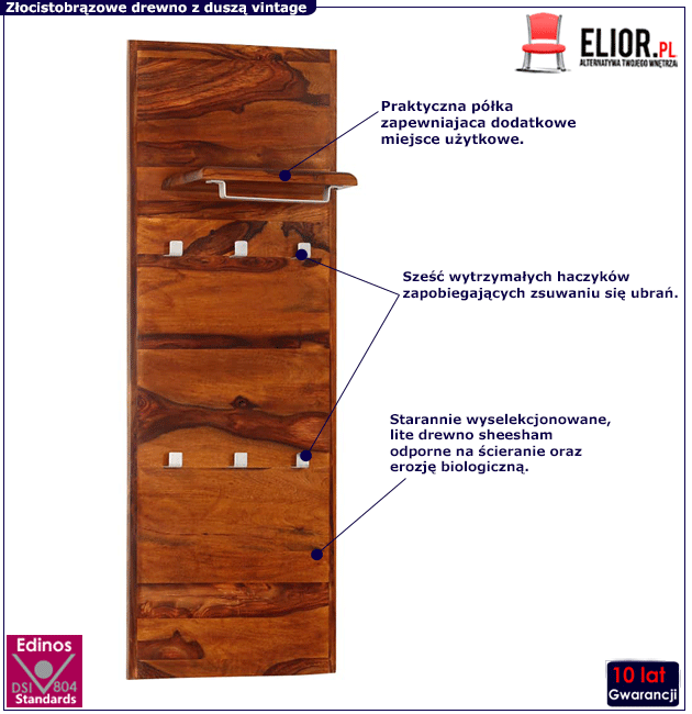 Wieszak ścienny z drewna sheesham Skira