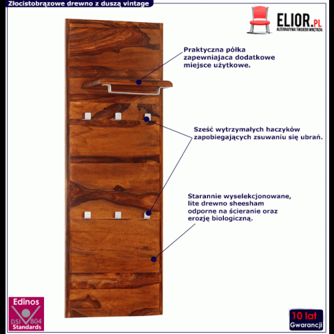 Fotografia Wieszak ścienny z drewna sheesham - Skira z kategorii Meble na ubrania