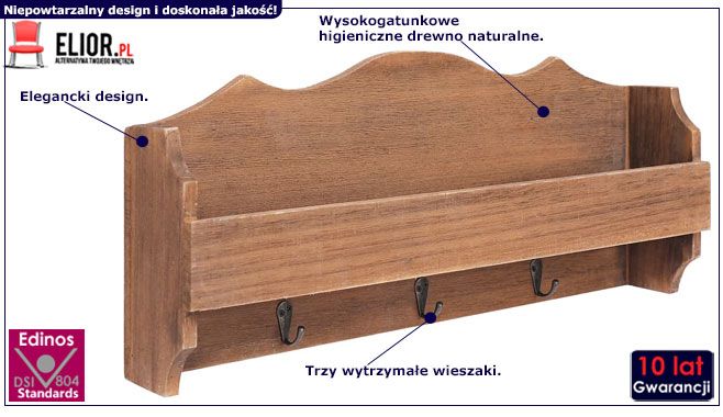 Drewniany wieszak ścienny z półką Toria