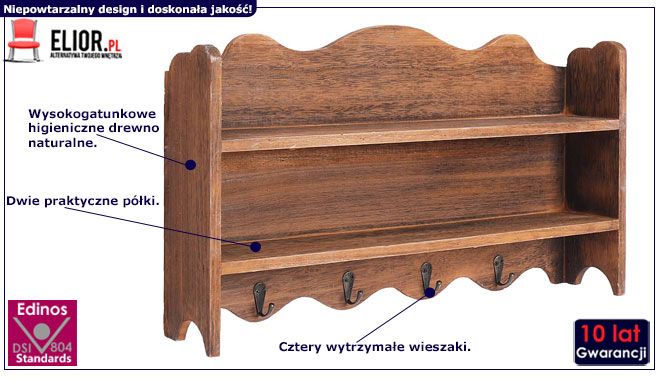 Wieszak ścienny w stylu vintage na ubrania Lusino