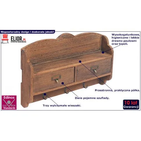 Fotografia Wieszak ścienny z szufladami Hollie - Brązowy z kategorii Przedpokój