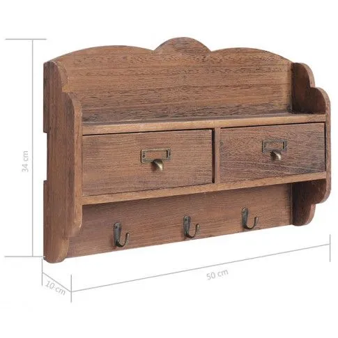 Szczegółowe zdjęcie nr 6 produktu Wieszak ścienny z szufladami Hollie - Brązowy