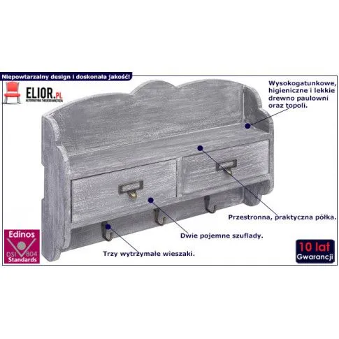 Fotografia Wieszak ścienny z szufladami Hollie - Szary z kategorii Przedpokój