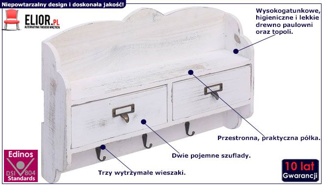 Biały wieszak ścienny z szufladami Herbin