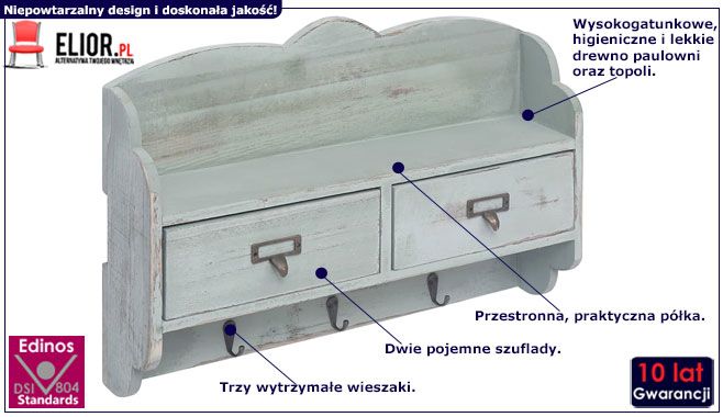 Zielony drewniany wieszak ścienny Herbin