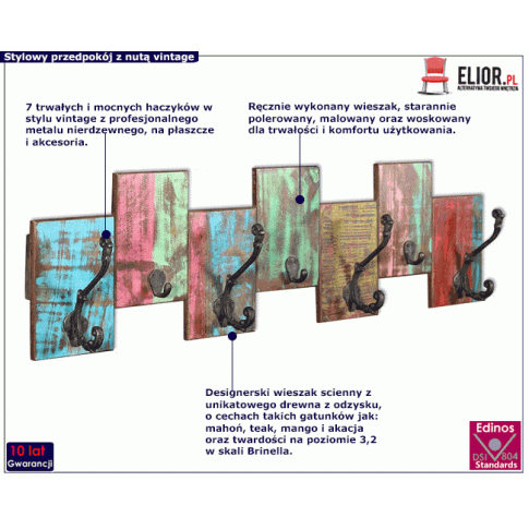 Drewniany wieszak ścienny do przedpokoju Manar