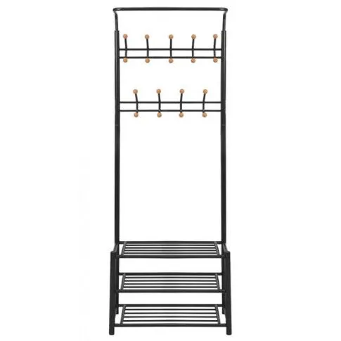 Zdjęcie produktu Stojak na ubrania z półkami na buty Helio - Czarny.