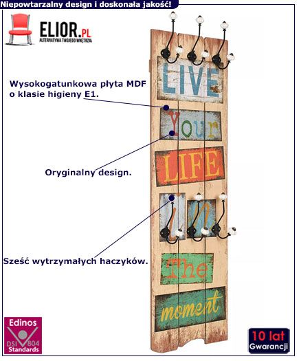 Kolorowy wieszak ścienny na ubrania Marelo 8X