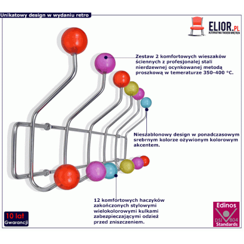 Fotografia Zestaw kolorowych wieszaków ściennych - Aliza z kategorii Przedpokój