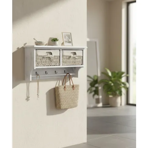 Fotografia Biała drewniana półka ścienna z szufladami na klucze - Anga z kategorii Szafki