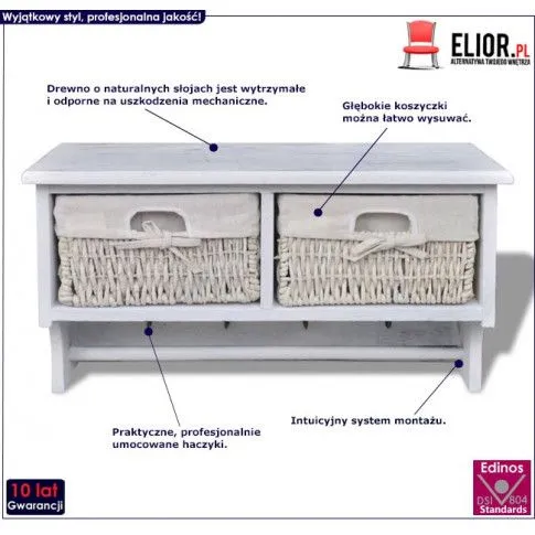 Zdjęcie biała półka ścienna z dwoma szufladami Anga | Edinos.pl