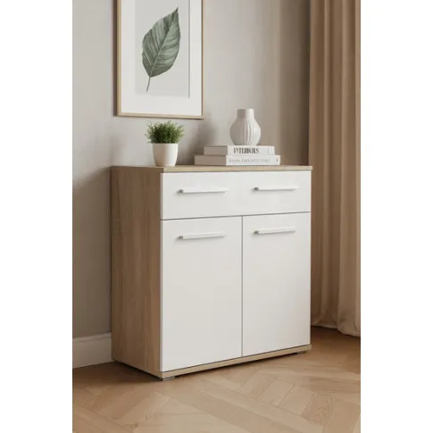 Szczegółowe zdjęcie nr 4 produktu Komoda do salonu Kaloe C6 - biała + dąb sonoma