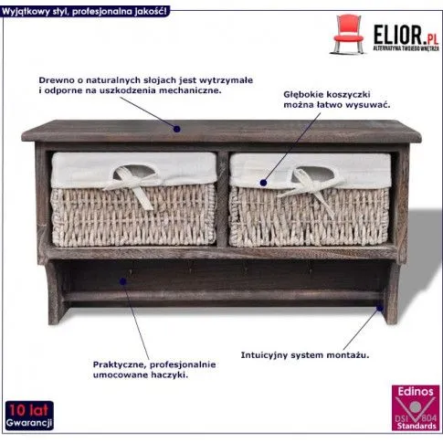 Fotografia Brązowa drewniana półka ścienna z szufladami - Anga z kategorii Przedpokój