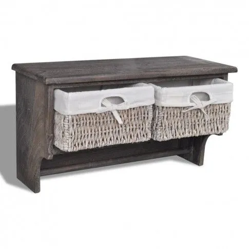 Szczegółowe zdjęcie nr 7 produktu Brązowa drewniana półka ścienna z szufladami - Anga