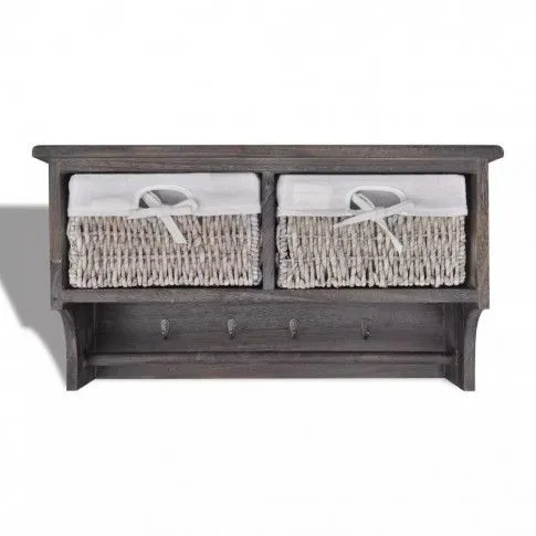 Szczegółowe zdjęcie nr 4 produktu Brązowa drewniana półka ścienna z szufladami - Anga