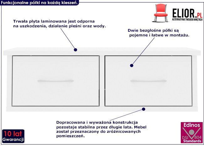 półka ścienna z szufladami toss 2x biały połysk