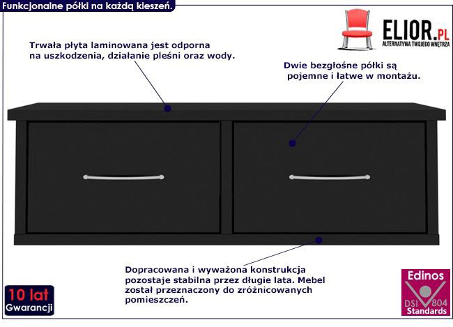 półka ścienna z szufladami toss 2x czarny połysk