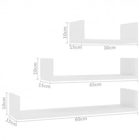wymiary zestawu białych półek ściennych z połyskiem baffic 3x