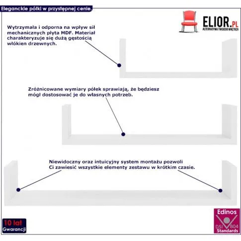 zestaw białych półek ściennych z połyskiem baffic 3x infografika