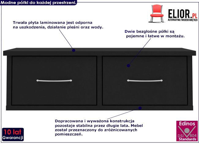 półka ścienna z szufladami toss 2x czarna