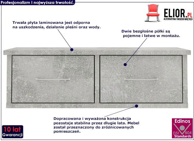 półka ścienna z szufladami toss 2x szarość betonu