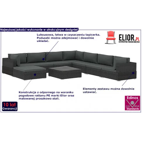 Czarny zestaw wypoczynkowy do ogrodu Begi 9B