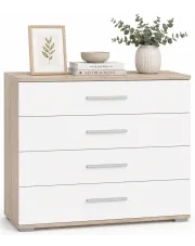 Minimalistyczna komoda Kaloe C4 - biała + dąb sonoma w sklepie Edinos.pl