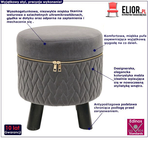 Praktyczny raborert welurowy Lami - szary