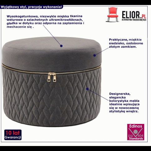 Fotografia Okrągła pufa glamour Lami - szara z kategorii Wypoczynki